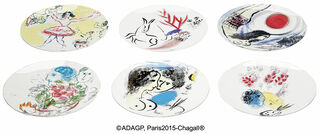 Collection Marc Chagall par Bernardaud - Ensemble de 6 assiettes avec motifs de l'artiste, porcelaine