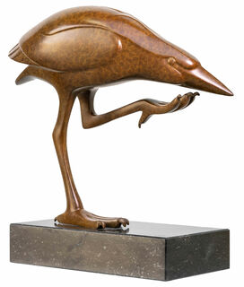 Sculpture "Héron de nuit", bronze brun
