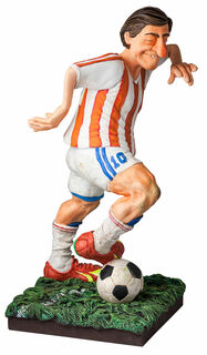 caricature de sportif "Le joueur de football", moulée, peinte à la main