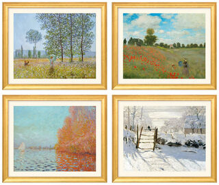 Set de 4 tableaux de paysages, version avec cadre doré von Claude Monet