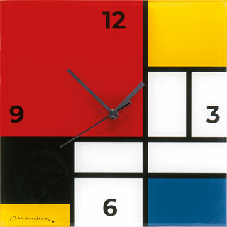 Horloge "Composition avec grand plan rouge rouge, jaune, noir, gris et bleu"