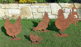 Ornements de jardin / silhouettes "Famille de poulets"