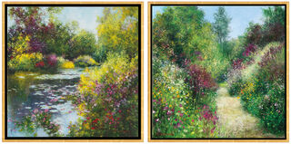 Ensemble de 2 tableaux "A Giverny le Jardin de Monet" + "Giverny - Le Jardin de Pascale à Grimaud", encadrés von Jean-Claude Cubaynes