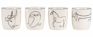 Set de 4 tasses avec motifs de l'artiste "Animaux", porcelaine