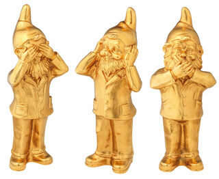 Set de 3 sculptures "Porteurs de secrets - Ne pas voir, ne pas entendre et ne pas dire", version plaqué or