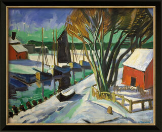Tableau "Au bord de la rivière en hiver (Leba)" (1922), version encadrée noire