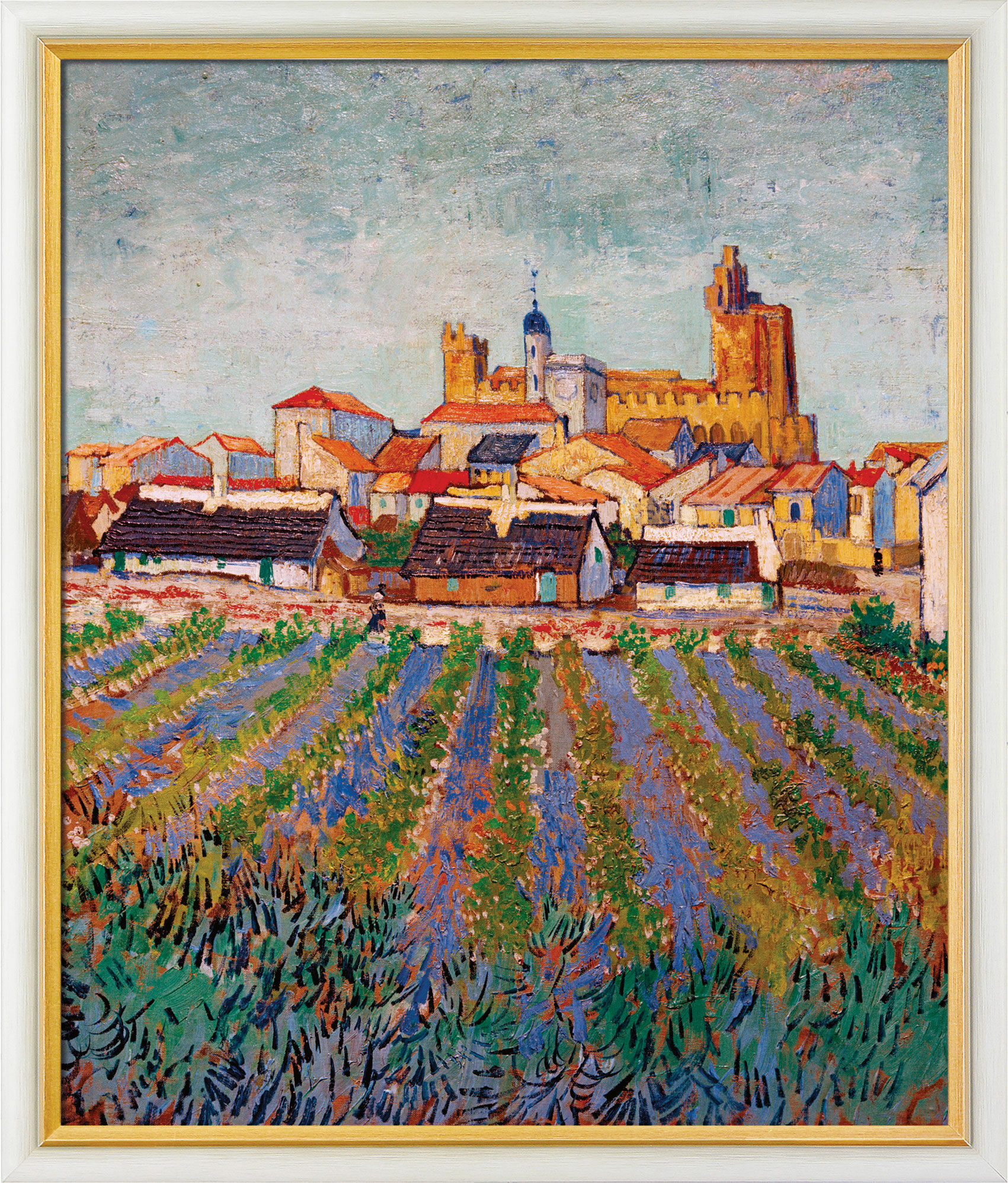 Tableau "Vue des Saintes-Maries-de-la-Mer" (1888), encadré von Vincent van Gogh