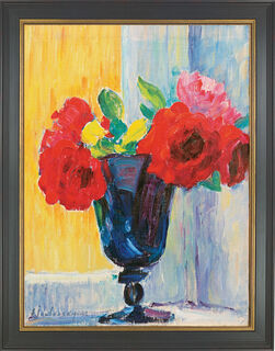 Tableau "Rose dans un vase bleu", encadré
