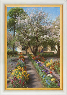 Tableau "Jardin en fleurs au printemps" (1930), encadré