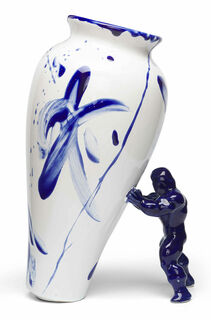 Vase en céramique "My Superhero", version blanc-bleu
