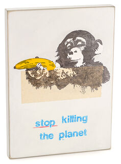 Objet "stop killing the planet" (2023), bois