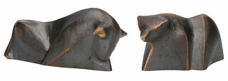 Ensemble de 2 sculptures miniatures "Taureau et Ours", bronze