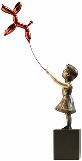 Sculpture "Fille avec un chien au ballon rouge", bronze