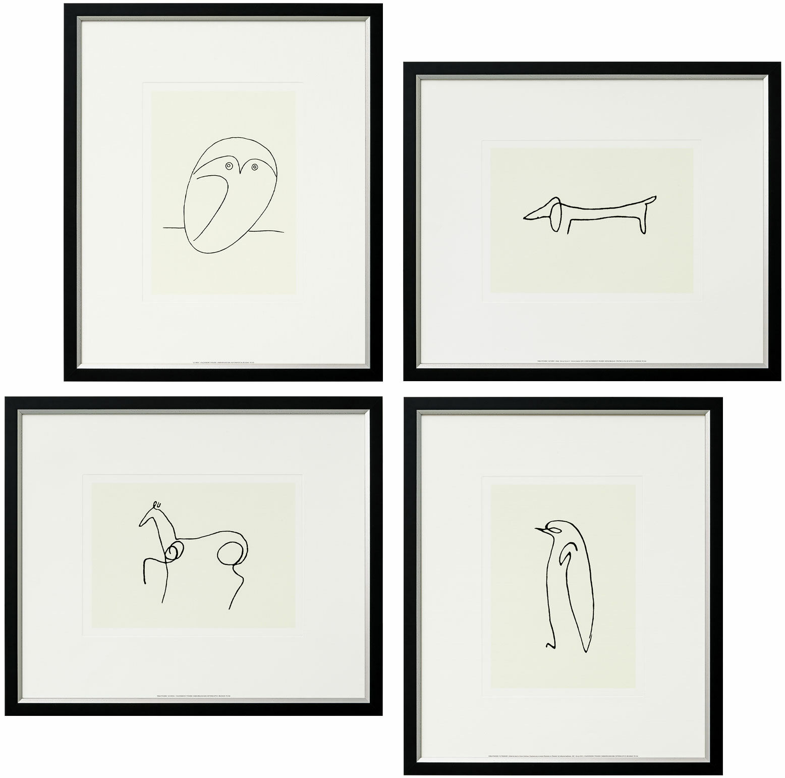 4 tableaux d'animaux dans un ensemble, encadré von Pablo Picasso