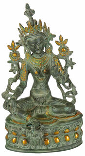 Sculpture "Déesse tutélaire Tara verte", laiton antique