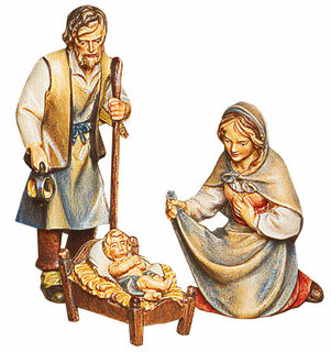 Figurines de la Nativité "Sainte Famille: Marie, Joseph et l'enfant Jésus", bois peint à la main
