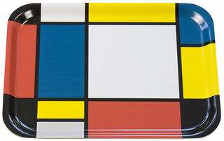 Plateau en bois "Composition avec jaune, rouge, noir, bleu et gris" (1921)