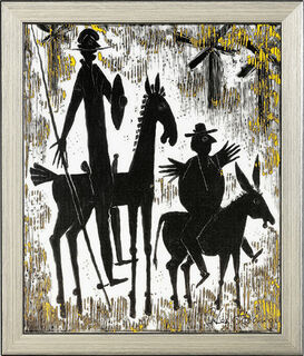 Tableau en porcelaine "Don Quichotte et Sancho Panza", encadré