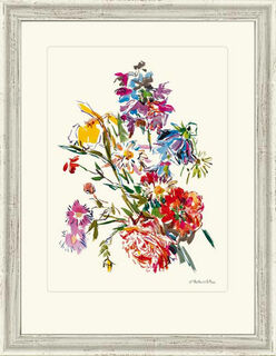 Tableau "Fleur d'été avec iris et pivoine", 1971, encadré