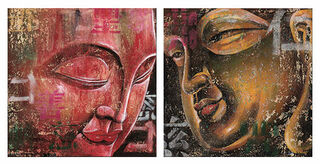 Ensemble de 2 images de Bouddha, sur châssis