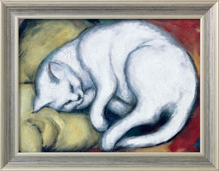 Tableau "Le chat blanc" (Chat sur oreiller jaune) (1912), encadré