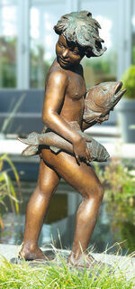 Sculpture de jardin "Voleur de poisson", bronze