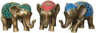 Ensemble de sculptures "Groupe d'éléphants", bronze