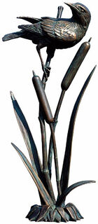 Sculpture de jardin "Etourneau chanteur sur roseau", bronze