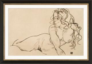 Tableau "Nu féminin reposant avec de longs cheveux" (1918), encadré von Egon Schiele