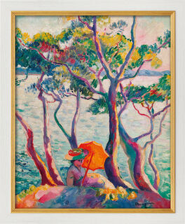 Tableau "Jeanne à l'ombrelle, Cavalière" (1905/1906), version encadrée blanc et or