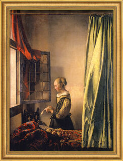 Tableau "Jeune fille lisant une lettre à une fenêtre ouverte" (1658), encadré