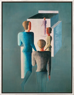 Tableau "Quatre figures et cube" (1928), encadré