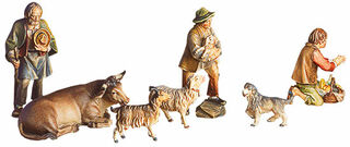Figurines de la Nativité "Trois bergers (sans animaux)", bois peint à la main