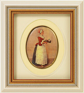 Tableau miniature en porcelaine "La fille au chocolat" (1743-45), encadré
