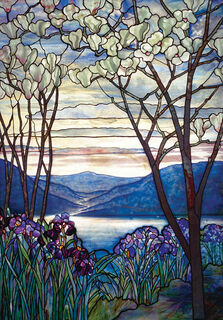 Objet mural "Magnolias et iris", verre - d'après Louis C. Tiffany