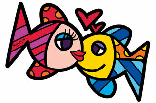 Panneau d'art / objet mural "Fishes Love" (amour des poissons)