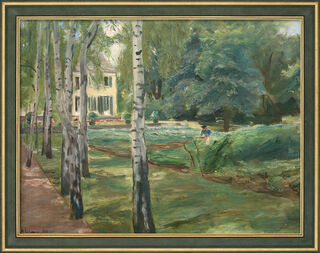 Tableau "L'avenue de bouleaux dans le jardin de Wannsee, vue vers l'ouest" (1918), encadré