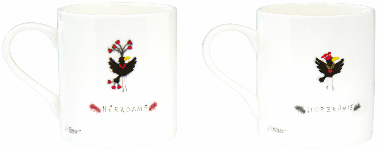 Set de 2 tasses "Dame de cœur" & "Roi de cœur", porcelaine von Michael Ferner
