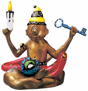 Sculpture "The Flying Buddha Doll" (2000), version en bronze peinte à la main