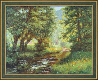 Tableau "Ruisseau à truites dans la forêt franconienne", encadré
