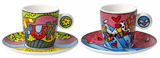 Set de 2 tasses à espresso avec motifs d'artiste "Fun & Smile", porcelaine