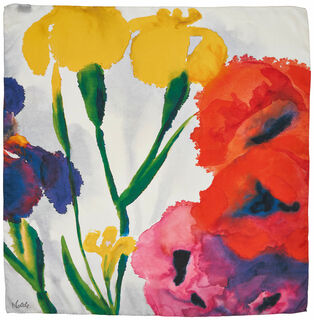 Foulard en soie "Iris et trois coquelicots (jaune, violet, rouge)" von Emil Nolde