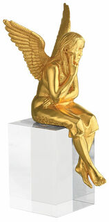 Sculpture "Ange gardien", version dorée avec piédestal