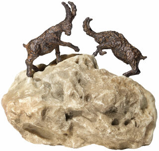 Paire de sculptures "Ibex" sur pierre, métal/fonte d'art