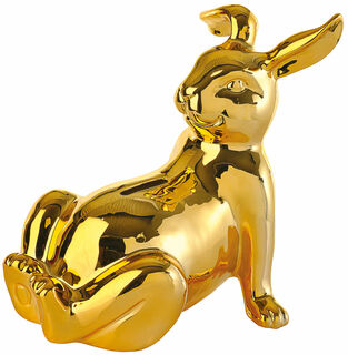 Tirelire "Golden Bunny", porcelaine émaillée dorée
