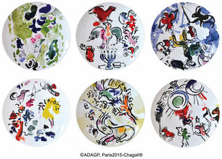 Les Vitraux d'Hadassah par Bernardaud - Ensemble de 6 assiettes avec motifs de l'artiste, porcelaine