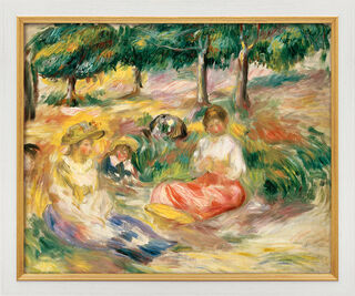 Tableau "Trois jeunes filles assises dans l'herbe" (1896-97), version encadrée blanc et or