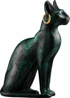 Sculpture "Bastet aux boucles d'oreilles en or", métal coulé