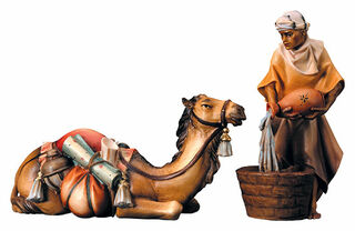 Figurines de la Nativité "Chameau couché avec gardien", peintes à la main