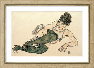 Tableau "Femme couchée aux bas verts" (1917), encadré von Egon Schiele